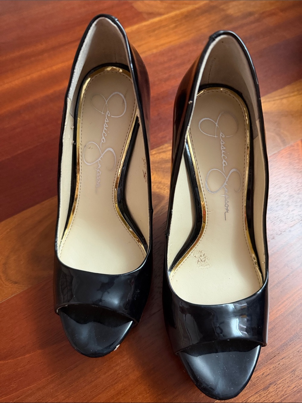 Jessica Simpson Black Patent Peep-Toe Heels